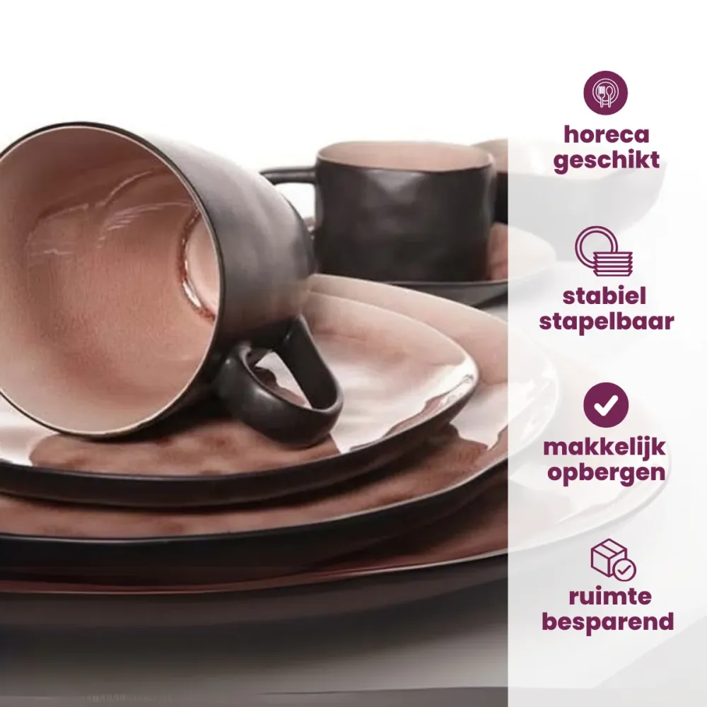 Cosy & Trendy Ontbijtborden / Dessertborden Organic - Laguna Old Rose - 20 x 16 cm - 4 Stuks