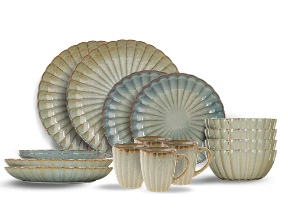 Cosy & Trendy Serviesset Astera Ocean 16-delig / 4 personen - 4 dinerborden, 4 ontbijtborden, 4 kommen en 4 mokken