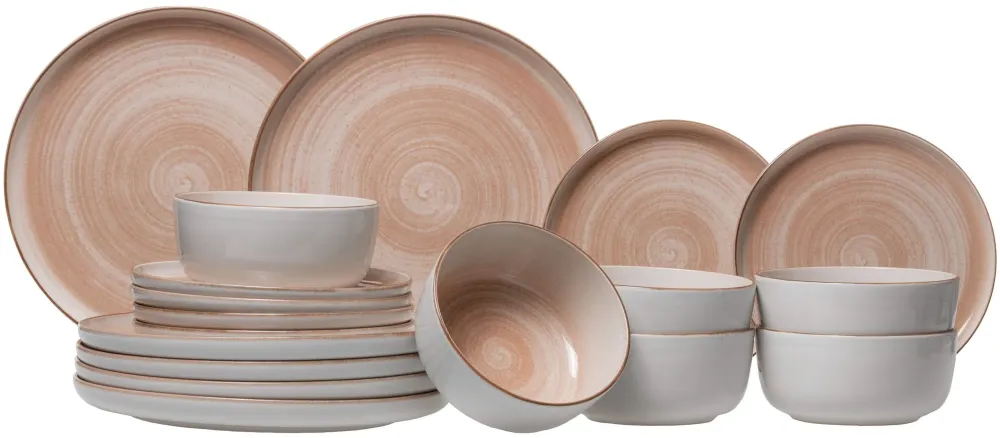 Cosy & Trendy Serviesset Baltic Peach 18-delig / 6 personen - 6 dinerborden, 6 ontbijtborden en 6 kommen