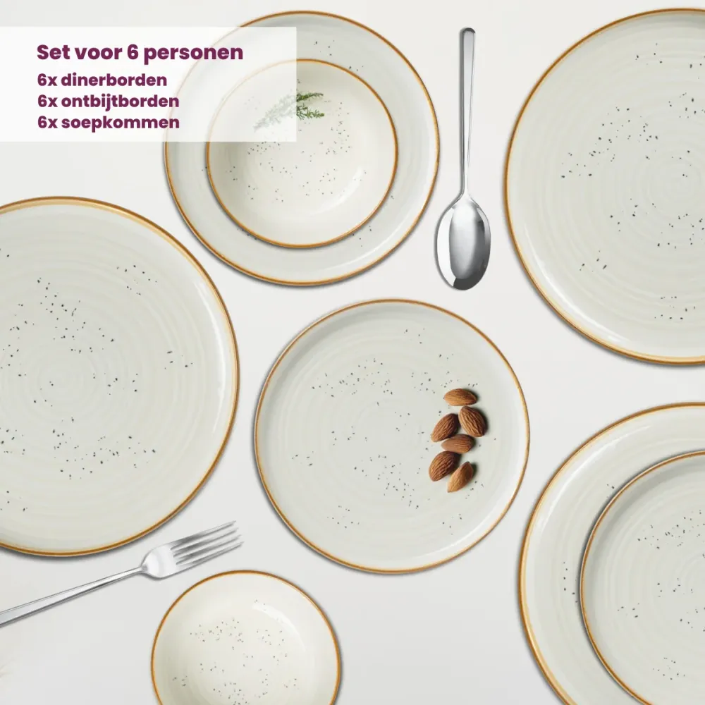 Cosy & Trendy Serviesset Baltic Vanilla 18-delig / 6 personen - 6 dinerborden, 6 ontbijtborden en 6 kommen