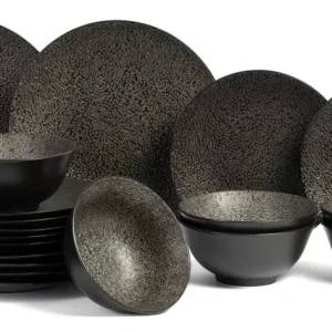 Cosy & Trendy Serviesset Candy Black 18-delig / 6 personen - 6 dinerborden, 6 ontbijtborden en 6 kommen