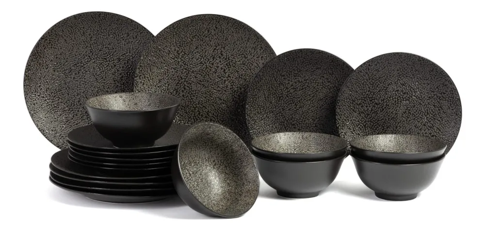 Cosy & Trendy Serviesset Candy Black 18-delig / 6 personen - 6 dinerborden, 6 ontbijtborden en 6 kommen