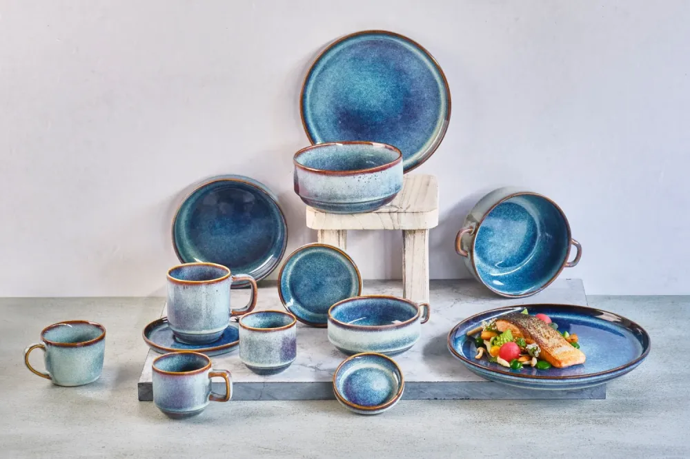 Cosy & Trendy Serviesset Jade Indigo 12-delig / 4 personen - 4 dinerborden, 4 ontbijtborden en 4 kommen