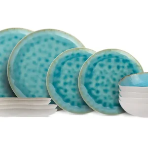 Cosy & Trendy Serviesset Laguna Azzurro 12-delig / 4 personen - 4 dinerborden, 4 ontbijtborden en 4 kommen
