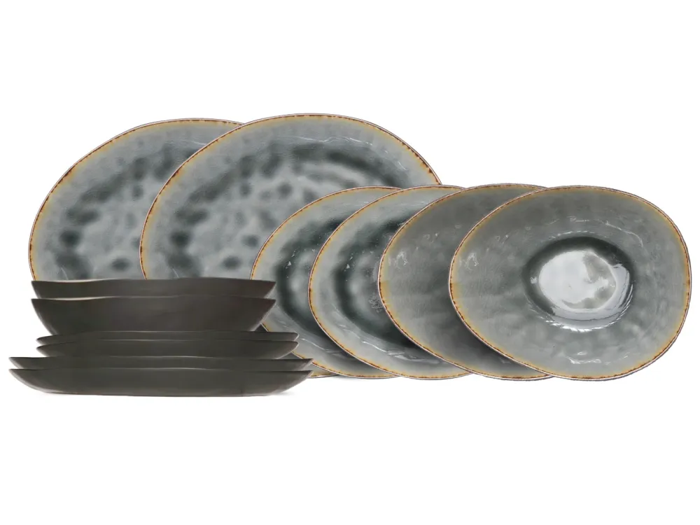 Cosy & Trendy Serviesset Organic Laguna Blue Grey 12-delig / 4 personen - dinerborden, 4 ontbijtborden en 4 schalen