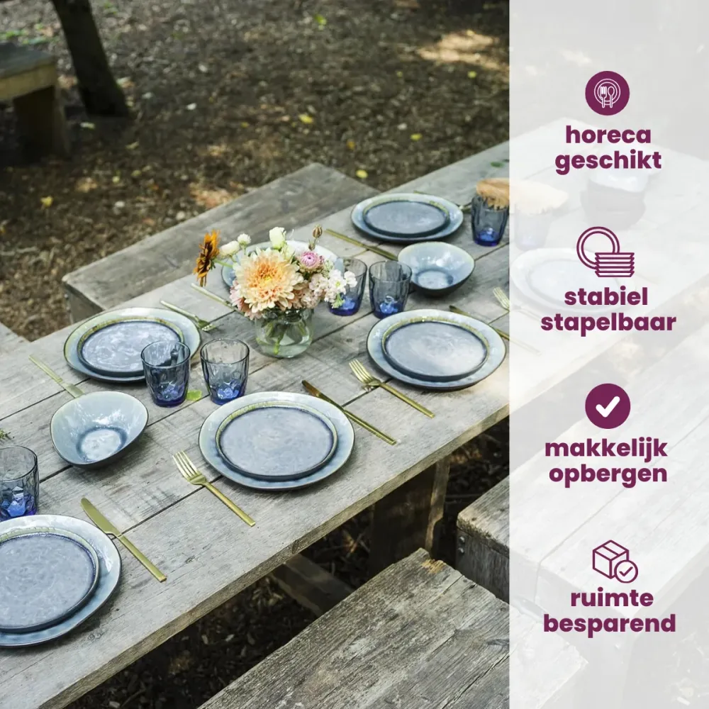 Cosy & Trendy Serviesset Organic Laguna Blue Grey 12-delig / 4 personen - dinerborden, 4 ontbijtborden en 4 schalen