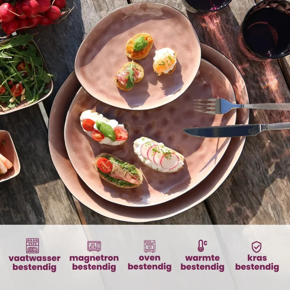 Cosy & Trendy Serviesset Organic Laguna Old Rose 12-delig / 4 personen - 4 dinerborden, 4 ontbijtborden en 4 schalen