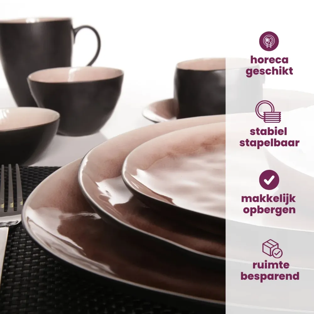 Cosy & Trendy Serviesset Organic Laguna Old Rose 12-delig / 4 personen - 4 dinerborden, 4 ontbijtborden en 4 schalen