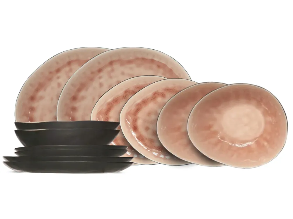 Cosy & Trendy Serviesset Organic Laguna Old Rose 12-delig / 4 personen - 4 dinerborden, 4 ontbijtborden en 4 schalen