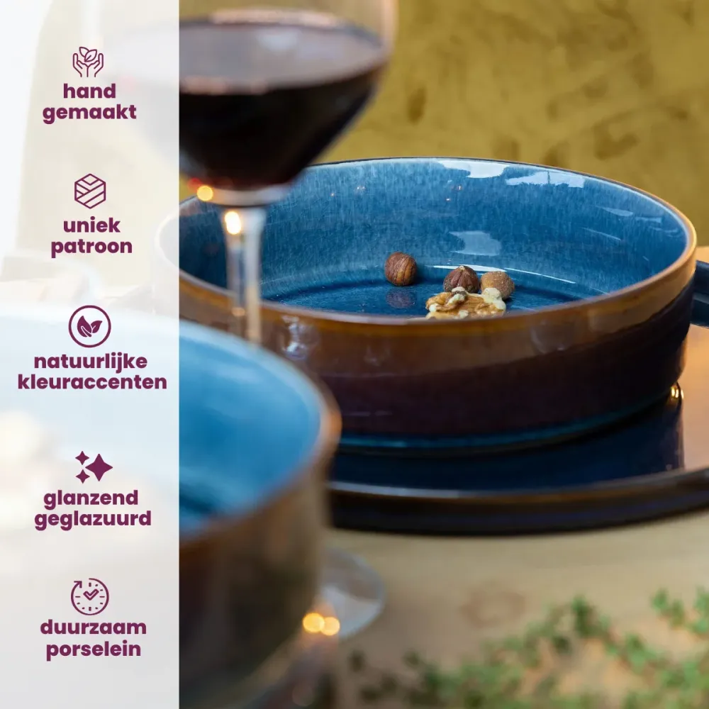 Cosy & Trendy Serviesset Quintana Blue 18-delig / 6 personen - 6 dinerborden, 6 diepe borden en 6 ontbijtborden