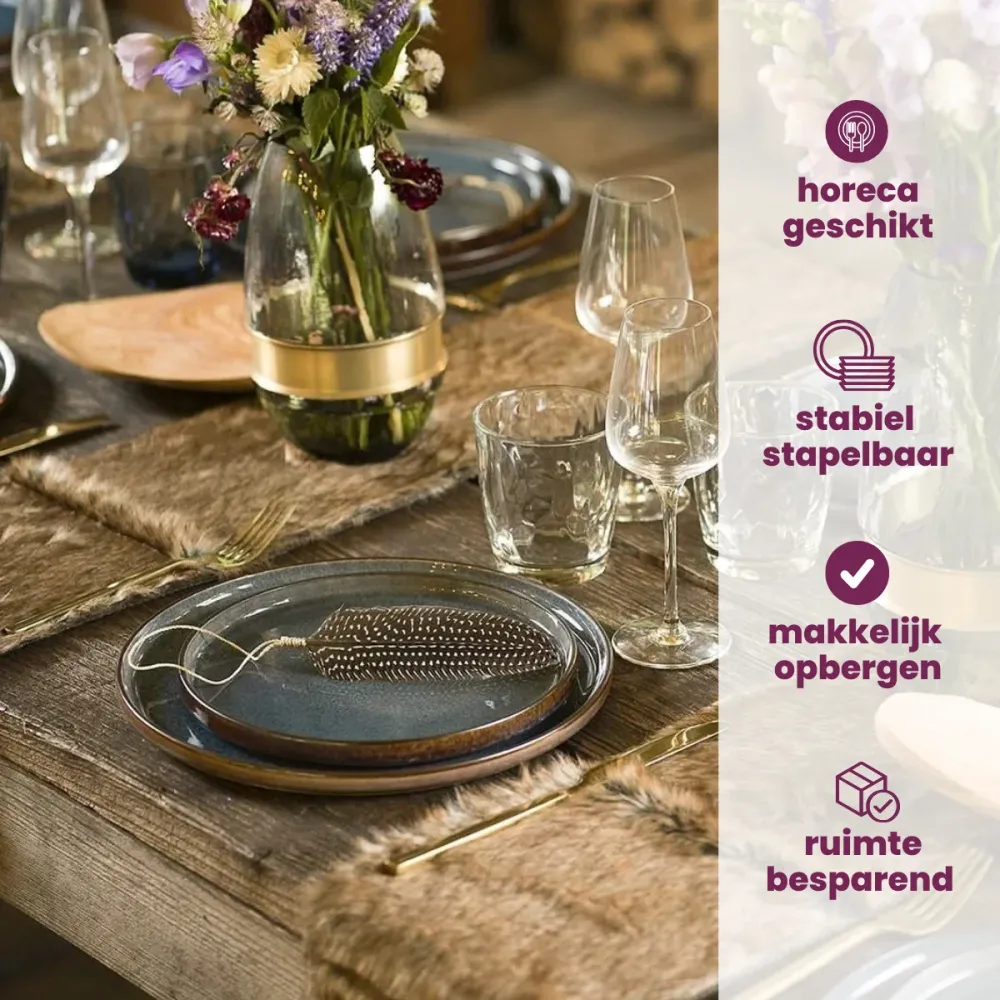 Cosy & Trendy Serviesset Quintana Blue 18-delig / 6 personen - 6 dinerborden, 6 diepe borden en 6 ontbijtborden