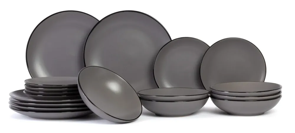 Cosy & Trendy Serviesset Speckle - Grijs 18-delig / 6 personen - 6 dinerborden, 6 diepe borden en 6 ontbijtborden