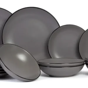 Cosy & Trendy Serviesset Speckle - Grijs 18-delig / 6 personen - 6 dinerborden, 6 diepe borden en 6 ontbijtborden