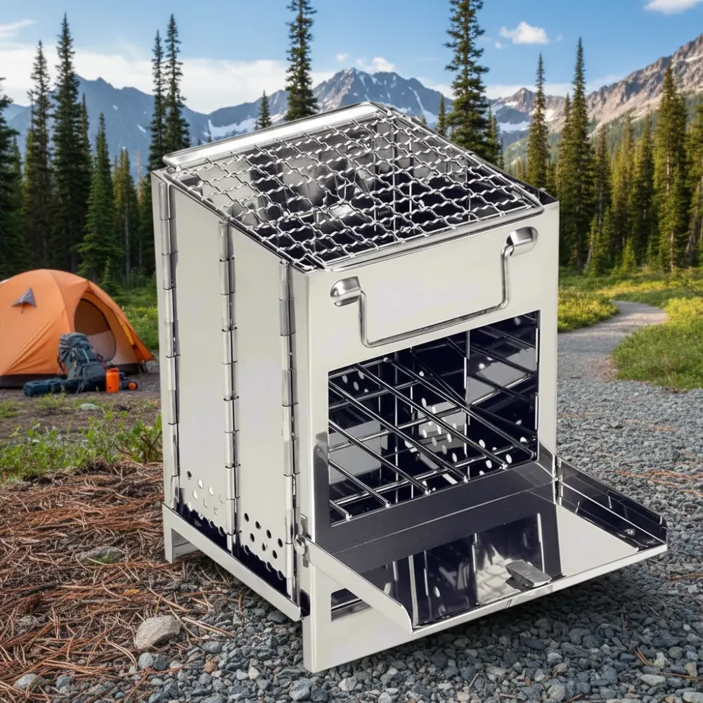 EcoCamp – Opvouwbare roestvrijstalen houtkachel voor buitengebruik Cozey Maison