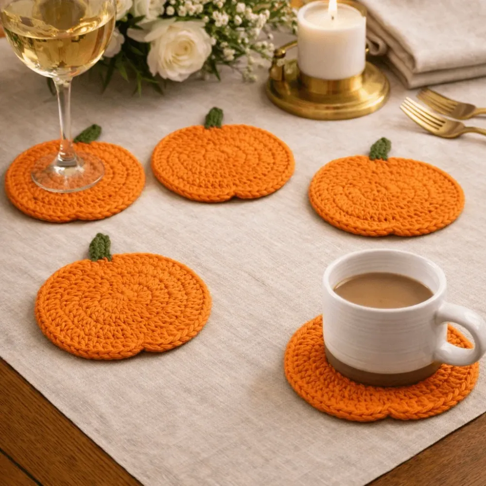 FALLORA – Met de hand gemaakte gehaakte pompoenonderzetters voor herfstige tafeldecoratie Cozey Maison