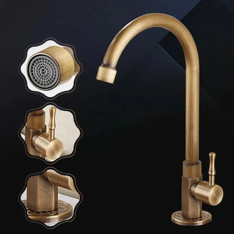 GOLDENSWAN – Antieke zwaanhalsslangkraan van messing voor keuken en badkamer Cozey Maison