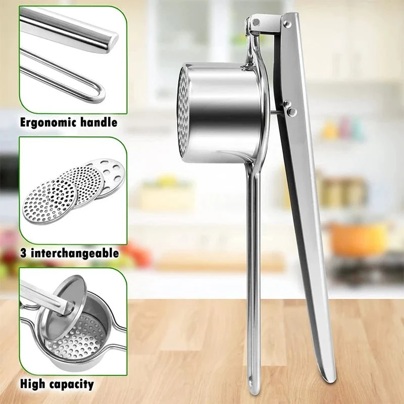 SQUEEZO – RVS Aardappelpers met 3 schijven voor perfecte puree en sappen Cozey Maison