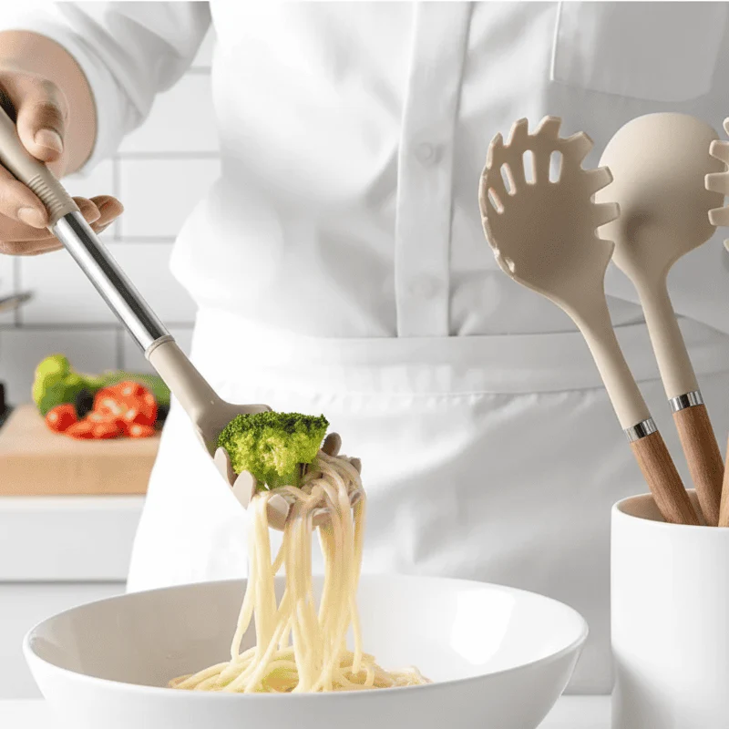 UTENSIVIA – Hittebestendige 11-delige keukenhulpset met houtlook handvat Cozey Maison