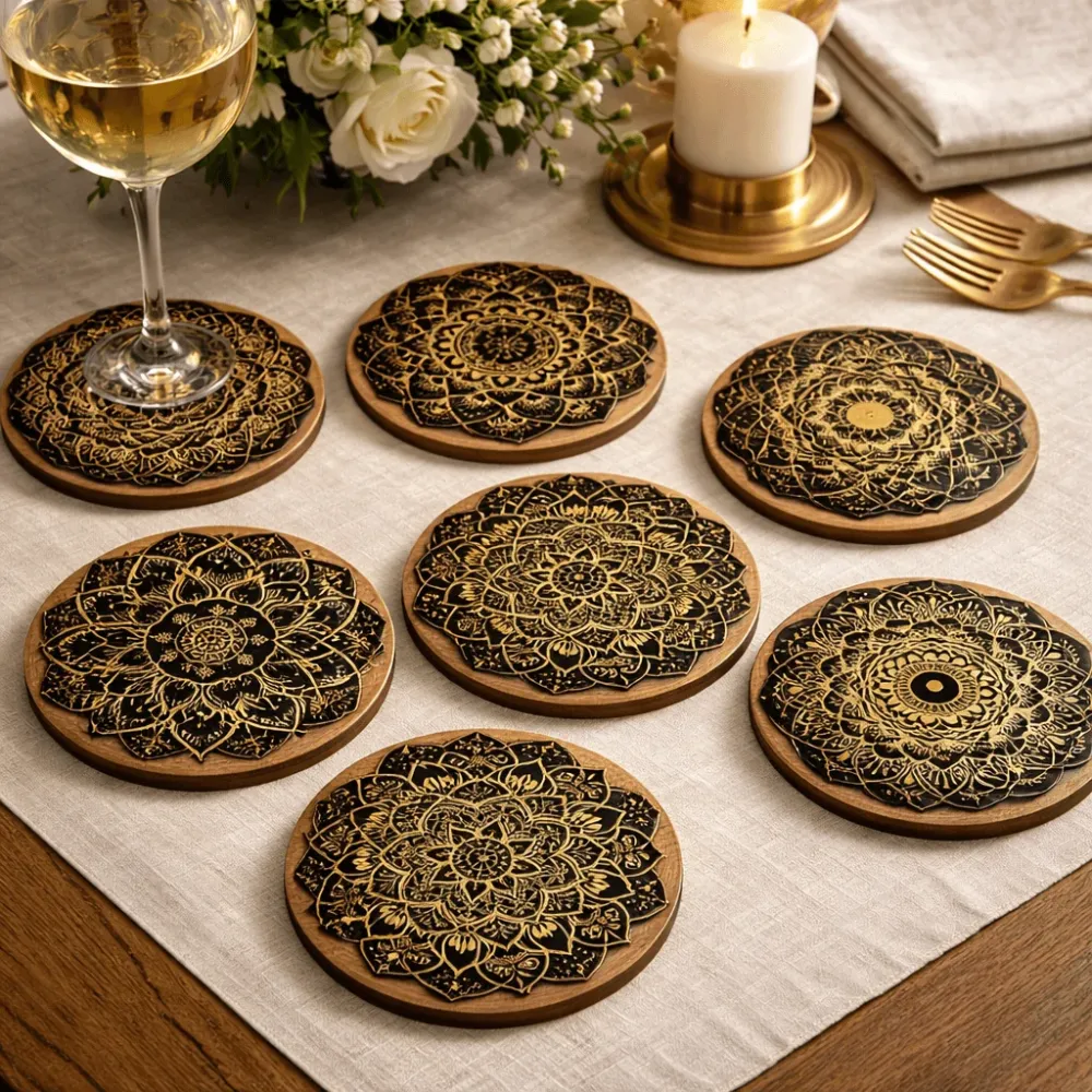 WOODARA – Elegante houten onderzetter van rundhout met mandalapatroon Cozey Maison