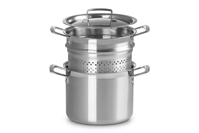 Le Creuset Kookpan Ø20cm/5L Met pastamand 'Classic 3-ply RVS'