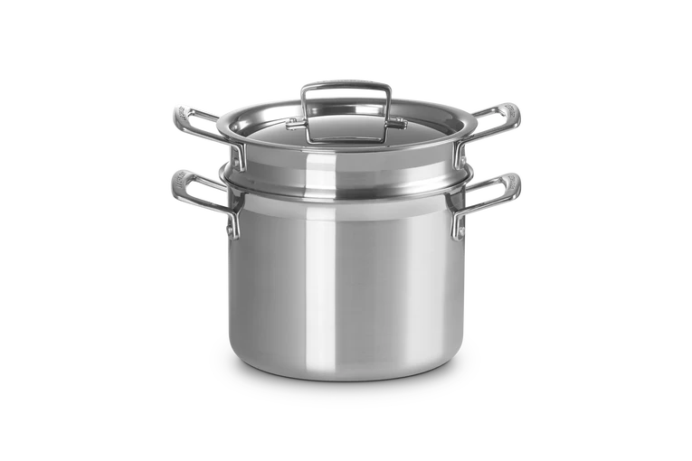 Le Creuset Kookpan Ø20cm/5L Met pastamand 'Classic 3-ply RVS'