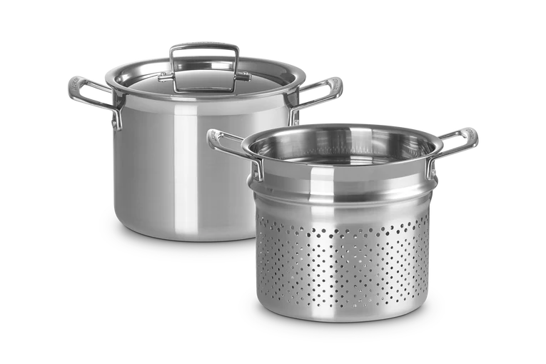 Le Creuset Kookpan Ø20cm/5L Met pastamand 'Classic 3-ply RVS'