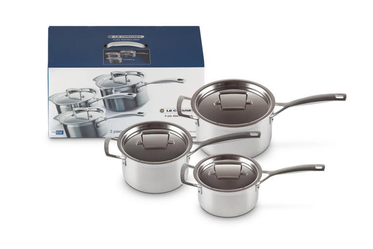 Le Creuset Steelpannenset 'Classic 3-ply RVS'