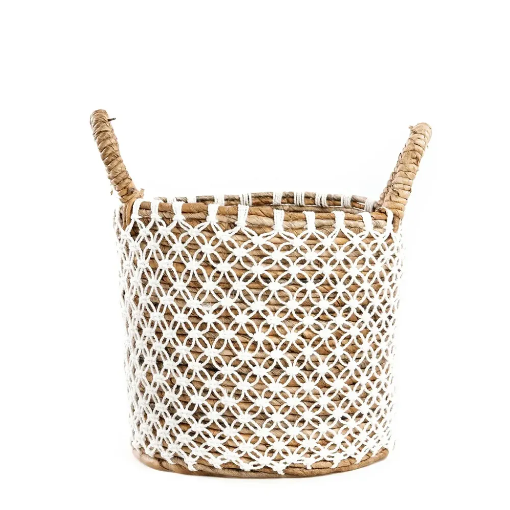 De Cross Stitched Macramé Mand - Naturel Wit - S