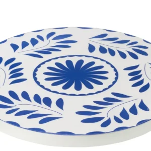 Dienblad Draaibaar Rond Bloemmotief Mangohout Blauw/Wit