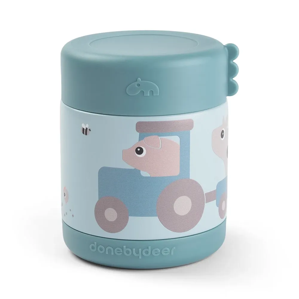 Done Deer Baby Lunch Thermosfles 300ml Tiny Farm Blauw
