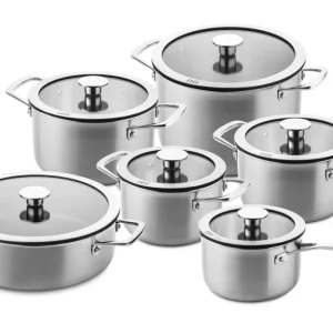 DUCQ Pannenset 6-Delig - Downdraft Geschikt - Kookpan ø 16, 18, 20, 24 cm & Steelpan ø 16 cm & Braadpan ø 26 cm + Deksels
