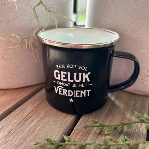 Emaille mok Geluk