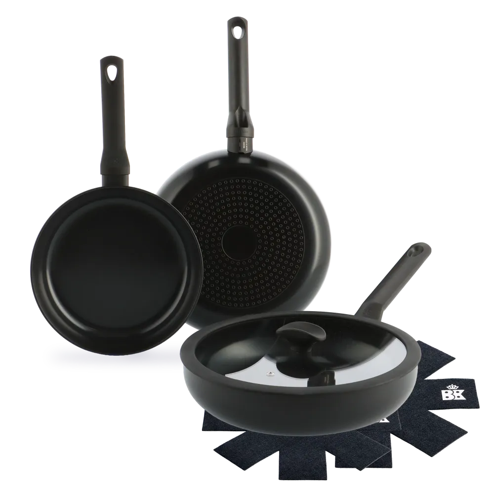 Enjoy 3-delig pannenset Black met hapjespan + Panbeschermers