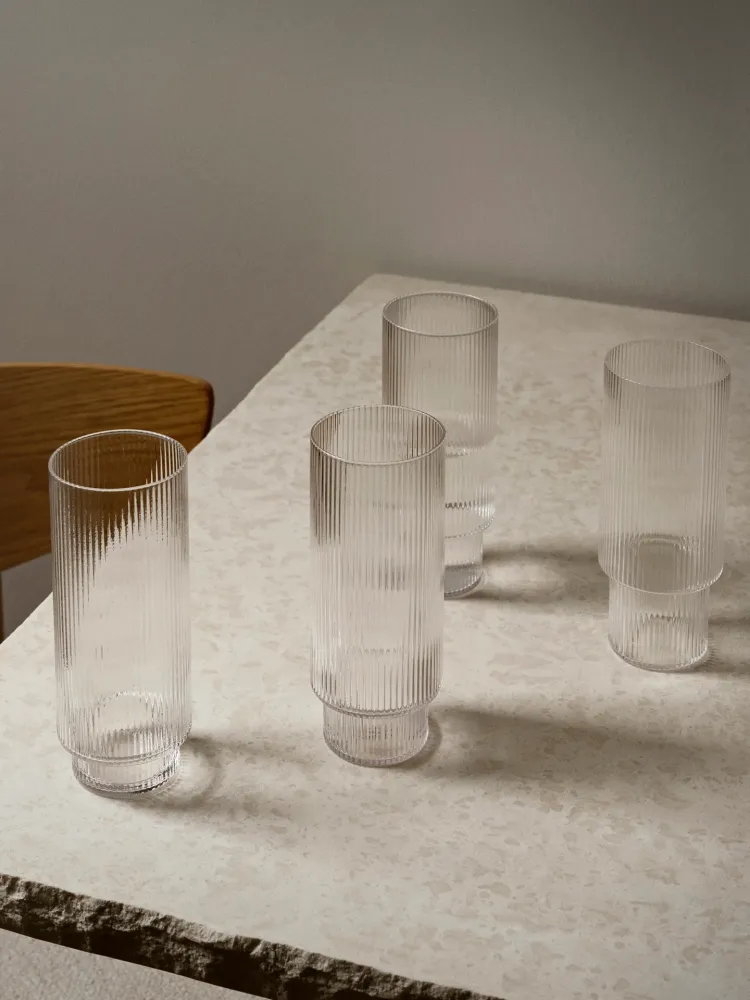 Ripple Long Drink Glasses - Set 4 - Clear Ferm Living - COM