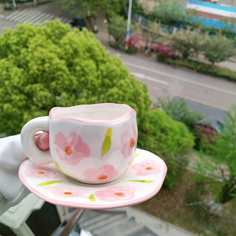 Handpainted Flower Ceramic Mug Blue finebay.nl