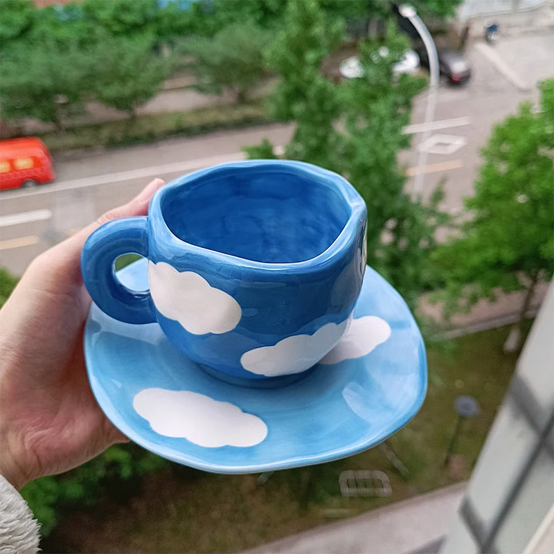 Handpainted Flower Ceramic Mug Blue finebay.nl