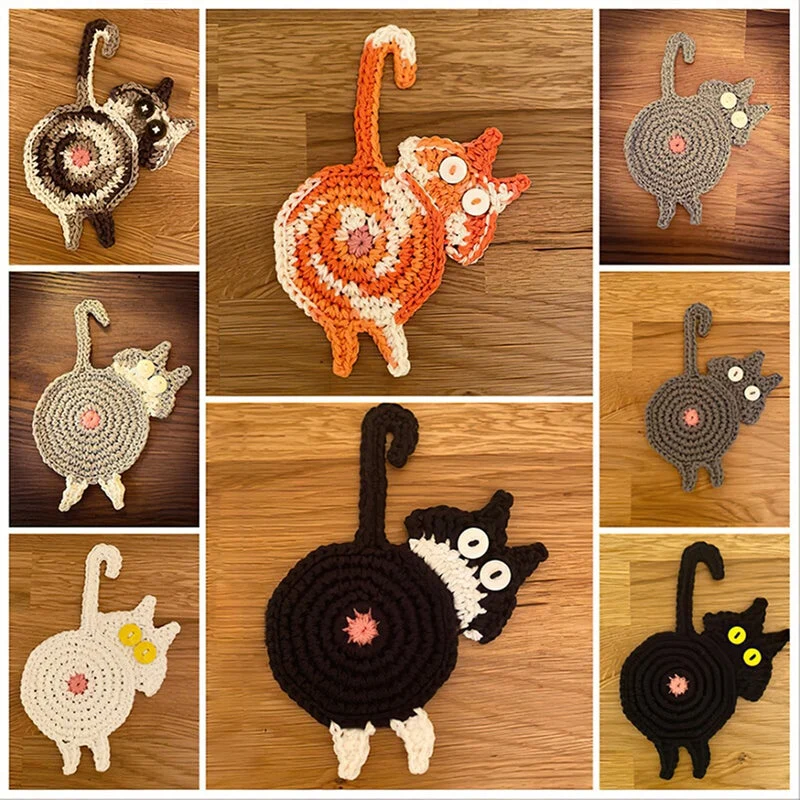 Schattige gebreide onderzetters voor kittens finebay.nl