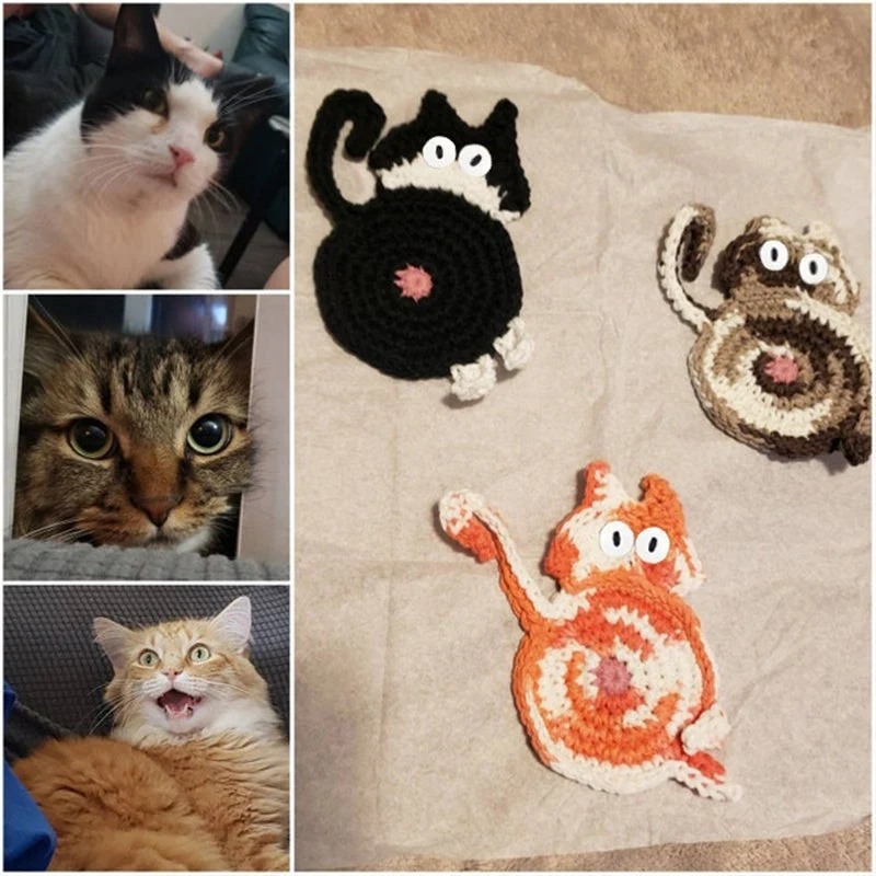 Schattige gebreide onderzetters voor kittens finebay.nl
