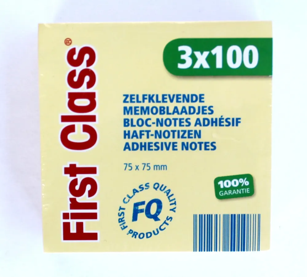 Blok zelfklevend 3x100 vel 75x75 mm fc FIRST CLASS
