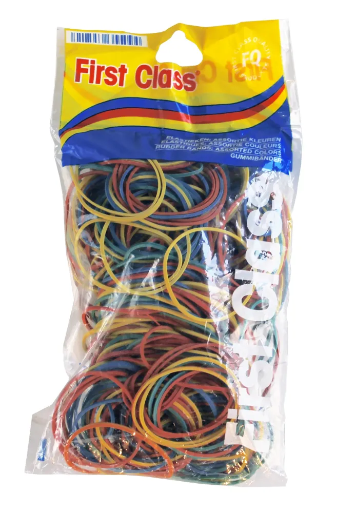 Elastiekjes gekleurd rubber 100g FIRST CLASS