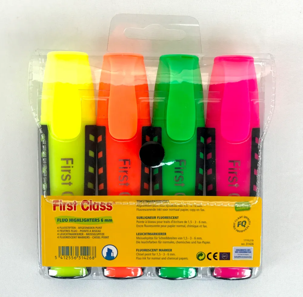 Fluostiften breed 4 st ass FIRST CLASS