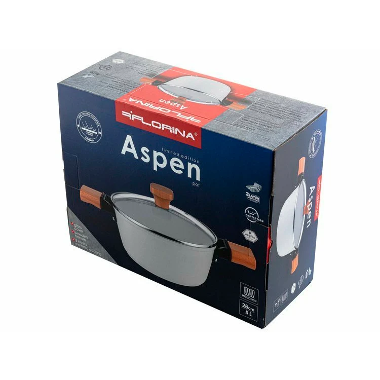 2de kansje Florina Aspen Limited Edition kookpan met keramische coating en glazen deksel 28cm 5L wit / bruin