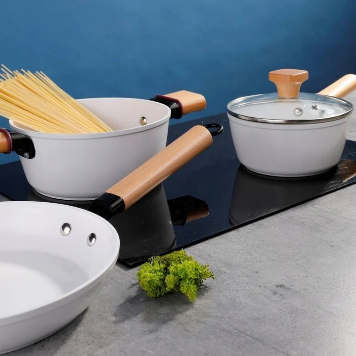Florina Aspen Limited Edition kookpan met keramische coating en glazen deksel 20cm 2,2L wit / bruin