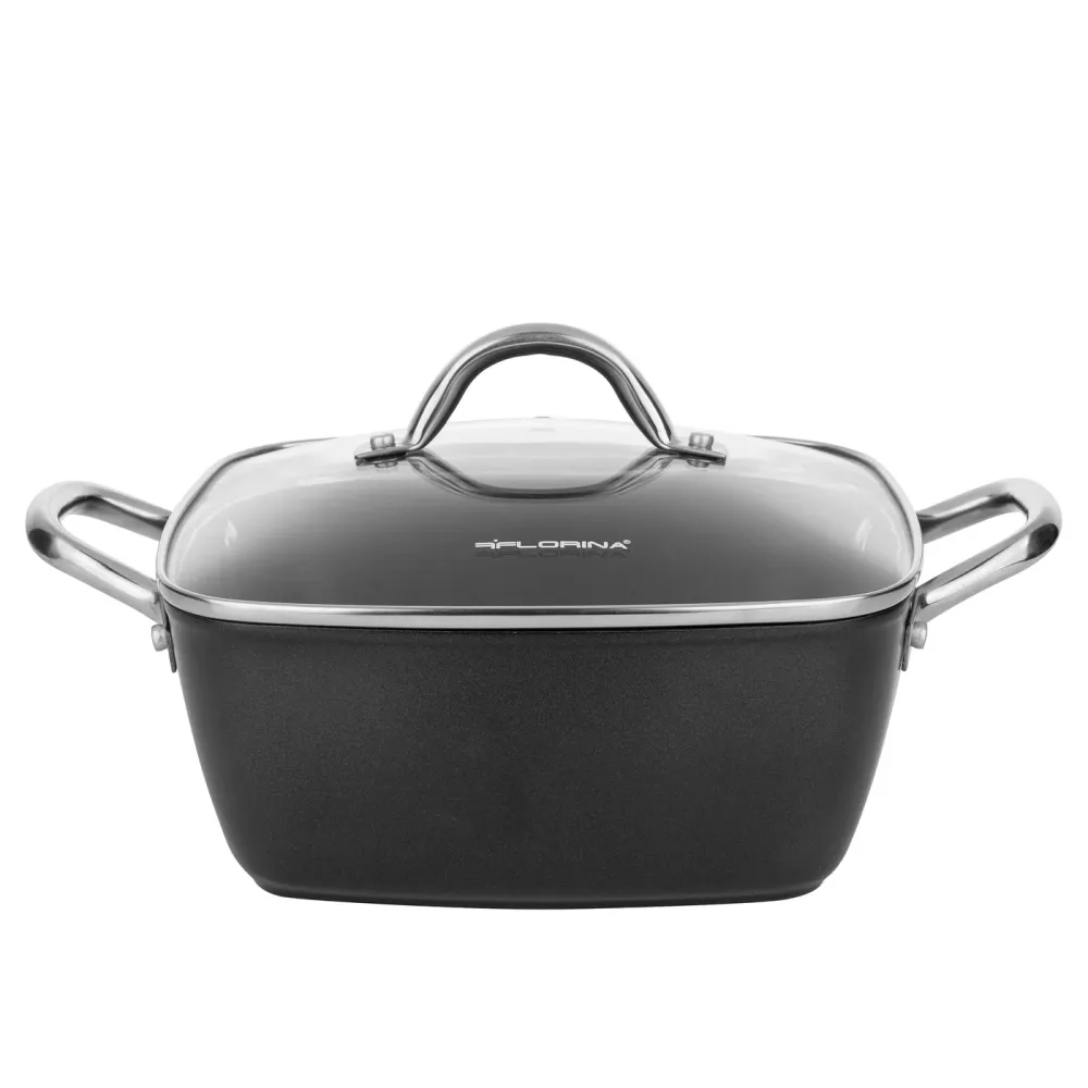 Florina Nelio vierkante kookpan braadpan 24 x 24 cm aluminium 4 Liter mat zwart - geschikt voor inductie
