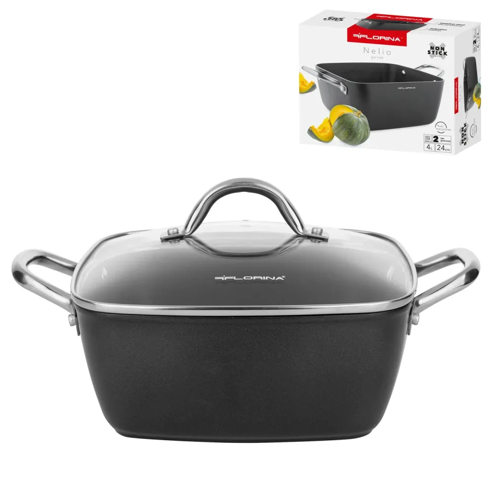 Florina Nelio vierkante kookpan braadpan 24 x 24 cm aluminium 4 Liter mat zwart - geschikt voor inductie