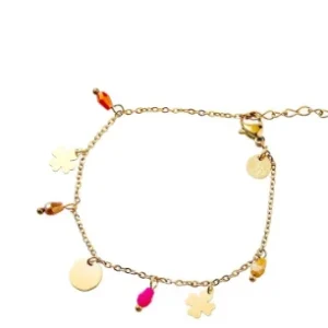 Armbandje Clovers Pendants brown-fuchsia Go Dutch Label