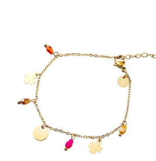 Armbandje Clovers Pendants brown-fuchsia Go Dutch Label
