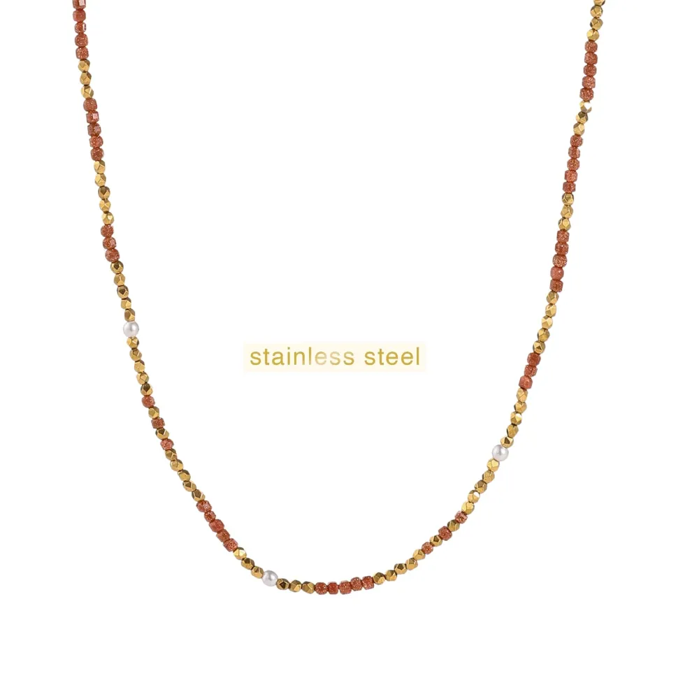Ketting stones brown+pearl Go Dutch Label
