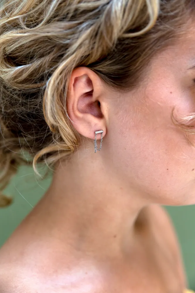 Oorbellen Double Chain zilver Go Dutch Label