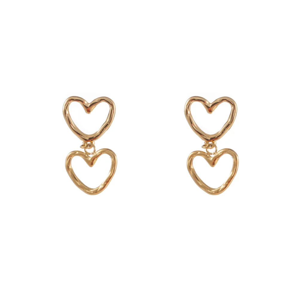 Oorbellen Double Dangling Hearts goud Go Dutch Label